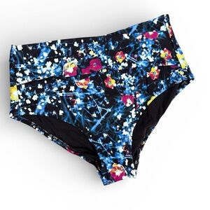 Calvin Klein Swim Bikini Bottom Womens L Blue Floral High-Waist Tummy